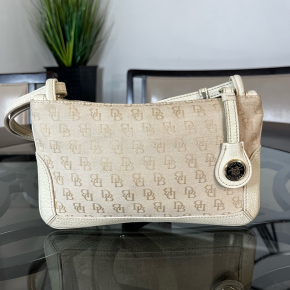 Dooney & Bourke Wristlet Wallet DB Signature Logo Jacquard Leather Beige Y2K - Picture 3 of 5